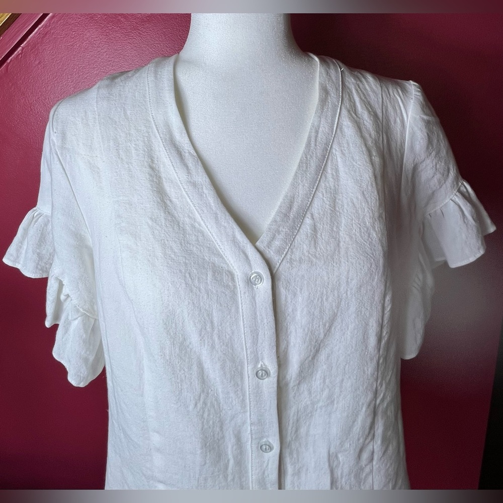 Drew Beverly White Linen Short Sleeve Top, Size Medium, NWT - Picture 3 of 12